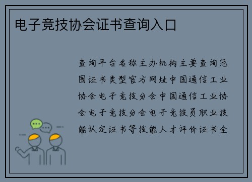 电子竞技协会证书查询入口